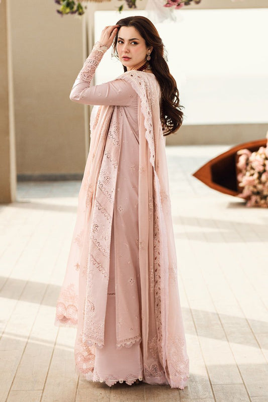 Qalamkar Sahil Luxury Lawn Chikankari Collection- Tea Rose Pink