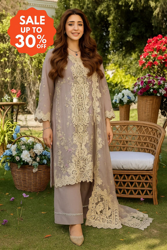 Elaf Premium Luxury Lawn Embroidered Chikankari –Collection, Cloud Grey