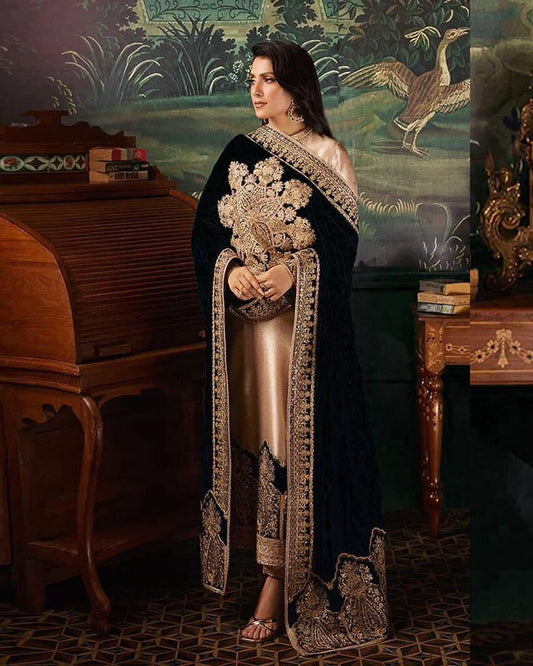 Zainab Chottani Velvet Festive Wedding Collection -Gold & Black