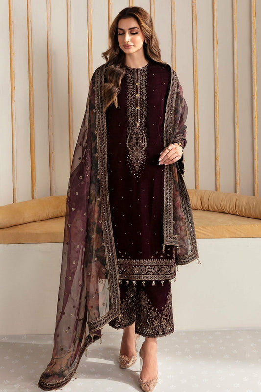 Jazmin Embroidered Velvet Formal Collection 2023 -Maroon