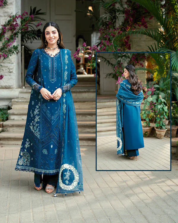 Qalamkar Luxury Chikankari Eid Lawn Collection – Teal Blue