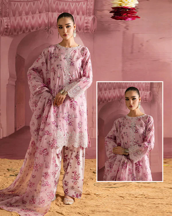 Batik Silk Luxury Formals Pret Collection With Clutch Bag-Pink