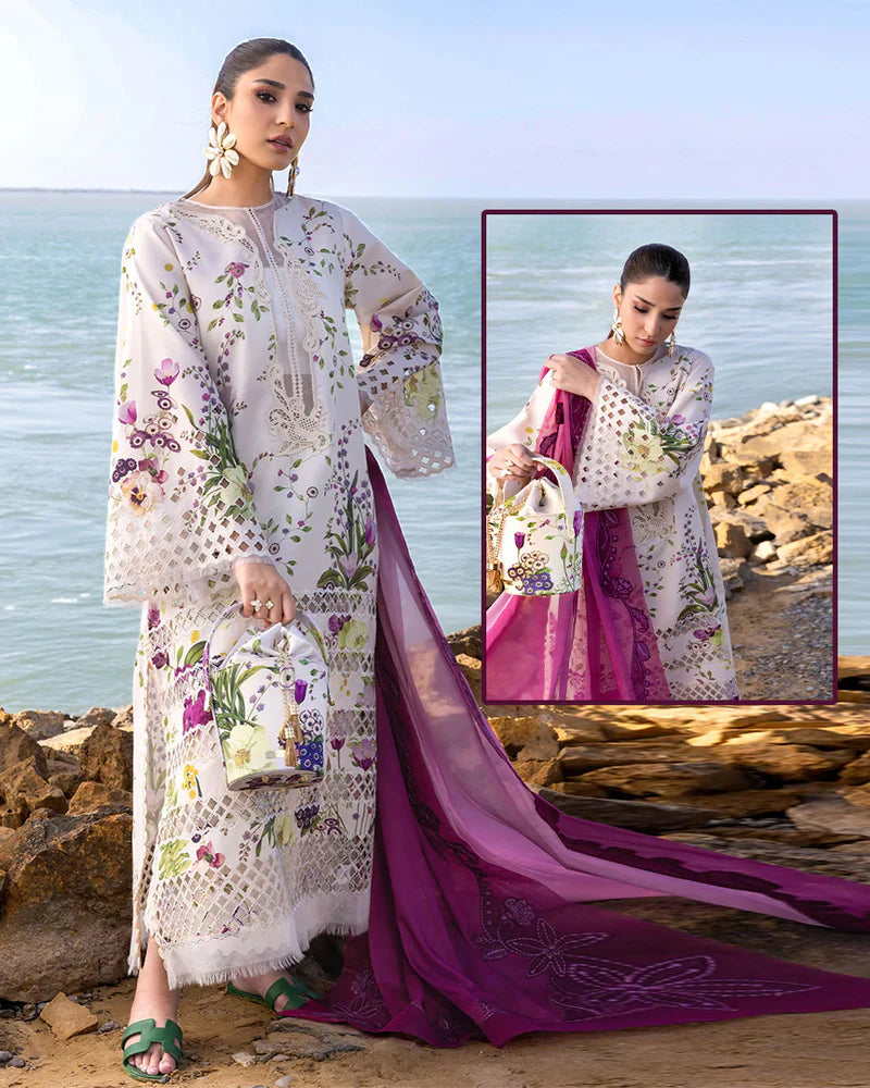 Flow By Crimson Luxury Swiss Lawn Chikankari Collection -Snow White & Magenta