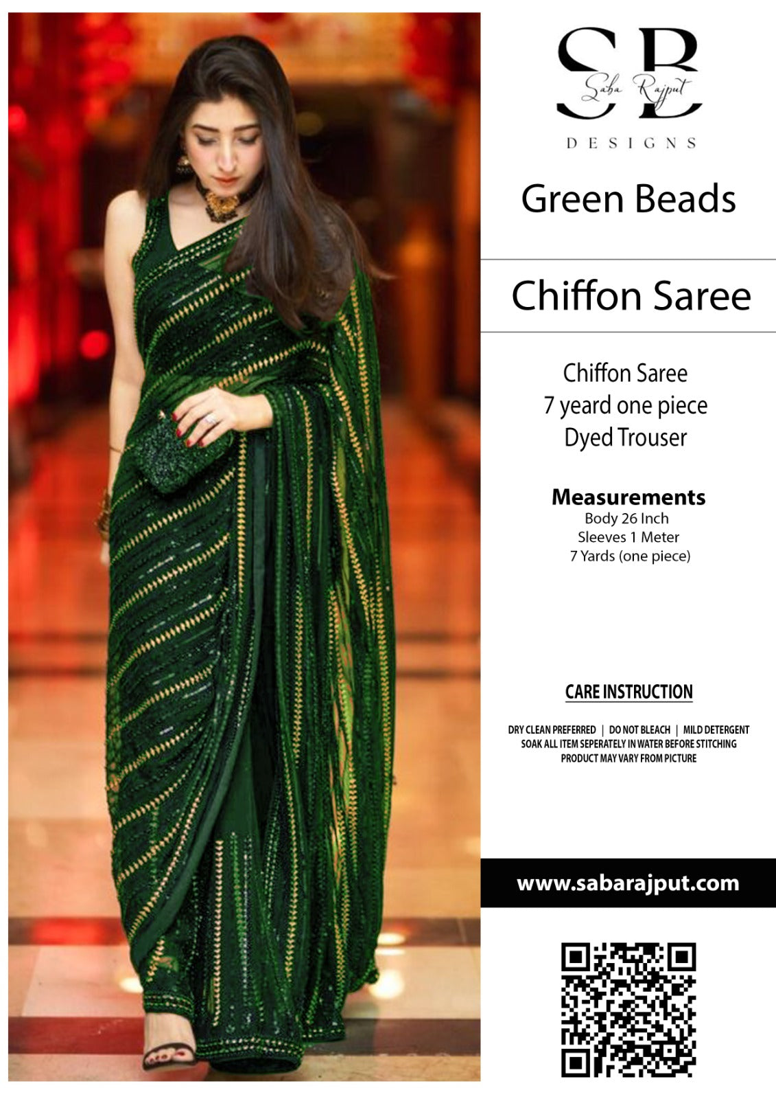 UNSTITCHED CHIFFION SAREE GREEN