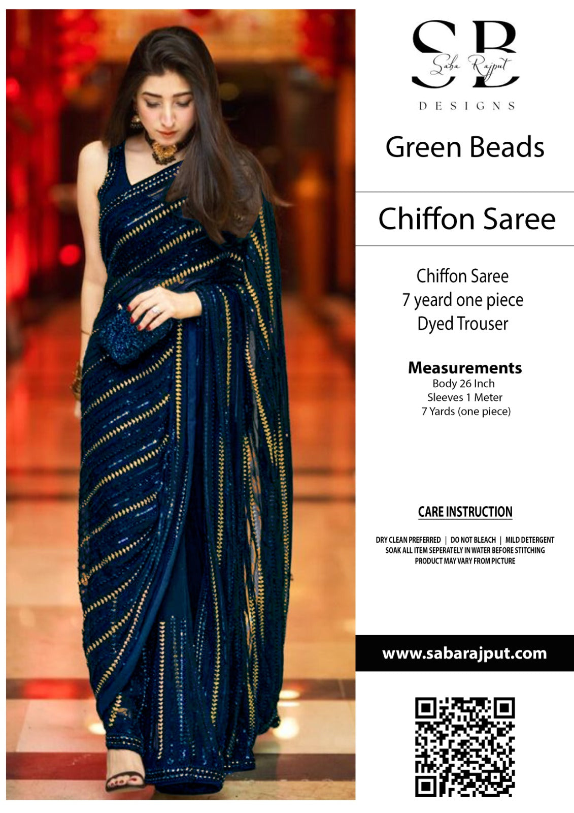 UNSTITCHED CHIFFION SAREE Blue