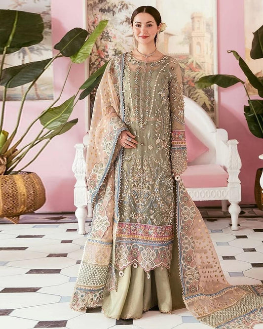 Elaaf Embroidered Addawork Formal Bridal Collection-Pista & Teapink