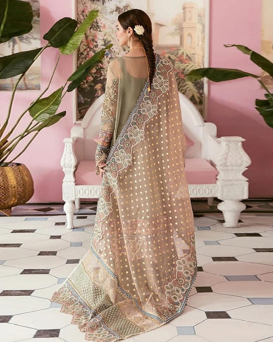 Elaaf Embroidered Addawork Formal Bridal Collection-Pista & Teapink