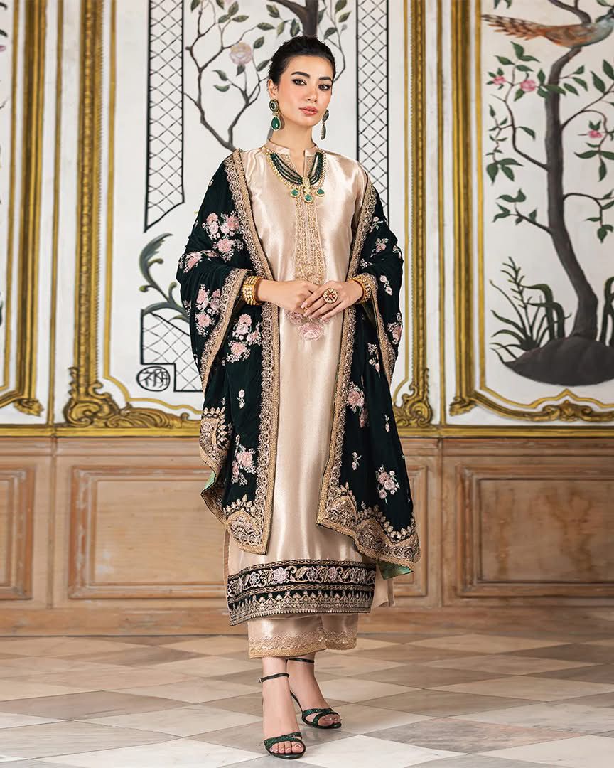Zainab Chottani Luxury Velvet Wedding Collection - Gold & Bottle Green