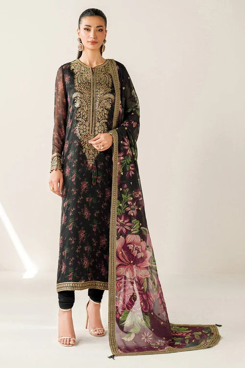 Jazmin Luxury Embroidered Chiffon Formal Wedding Collection-Black Floral