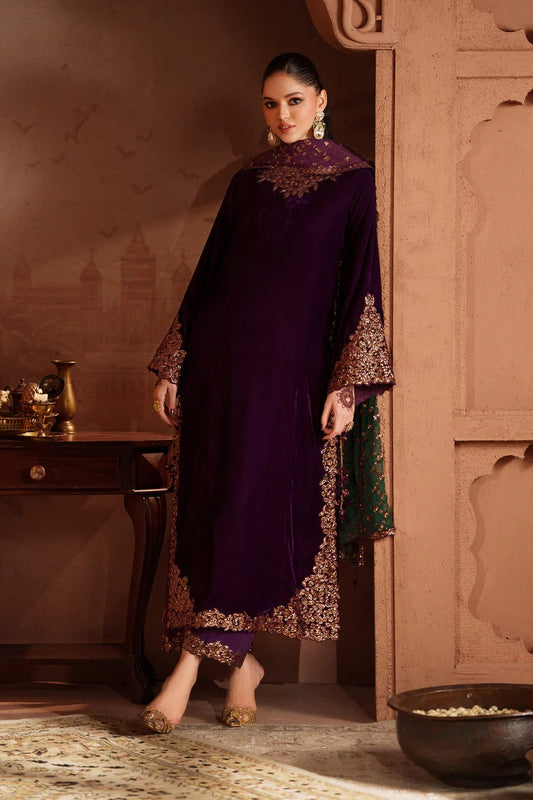 Iznik Luxury Embroidered Velvet Wedding Collection- Plum