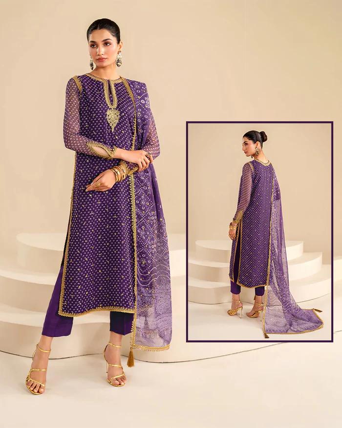 Baroque Summer Swiss Lawn Formal Collection-Purple Chunri