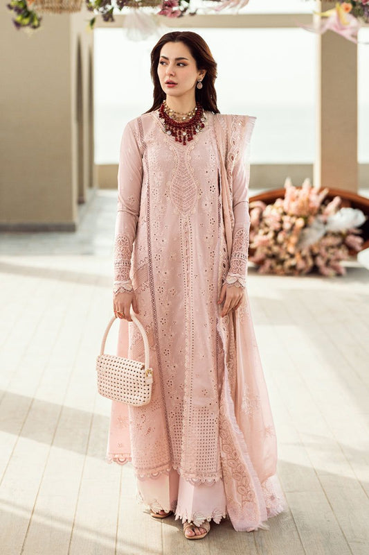 Qalamkar Sahil Luxury Lawn Chikankari Collection- Tea Rose Pink