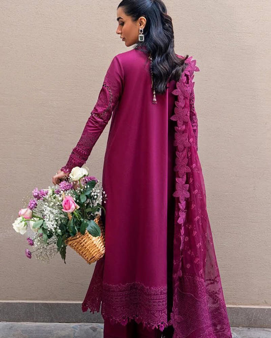 Qalamkar Sahil Luxury Chikankari Lawn Collection- Magenta