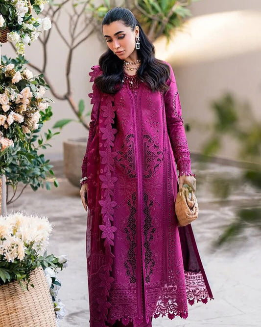 Qalamkar Sahil Luxury Chikankari Lawn Collection- Magenta