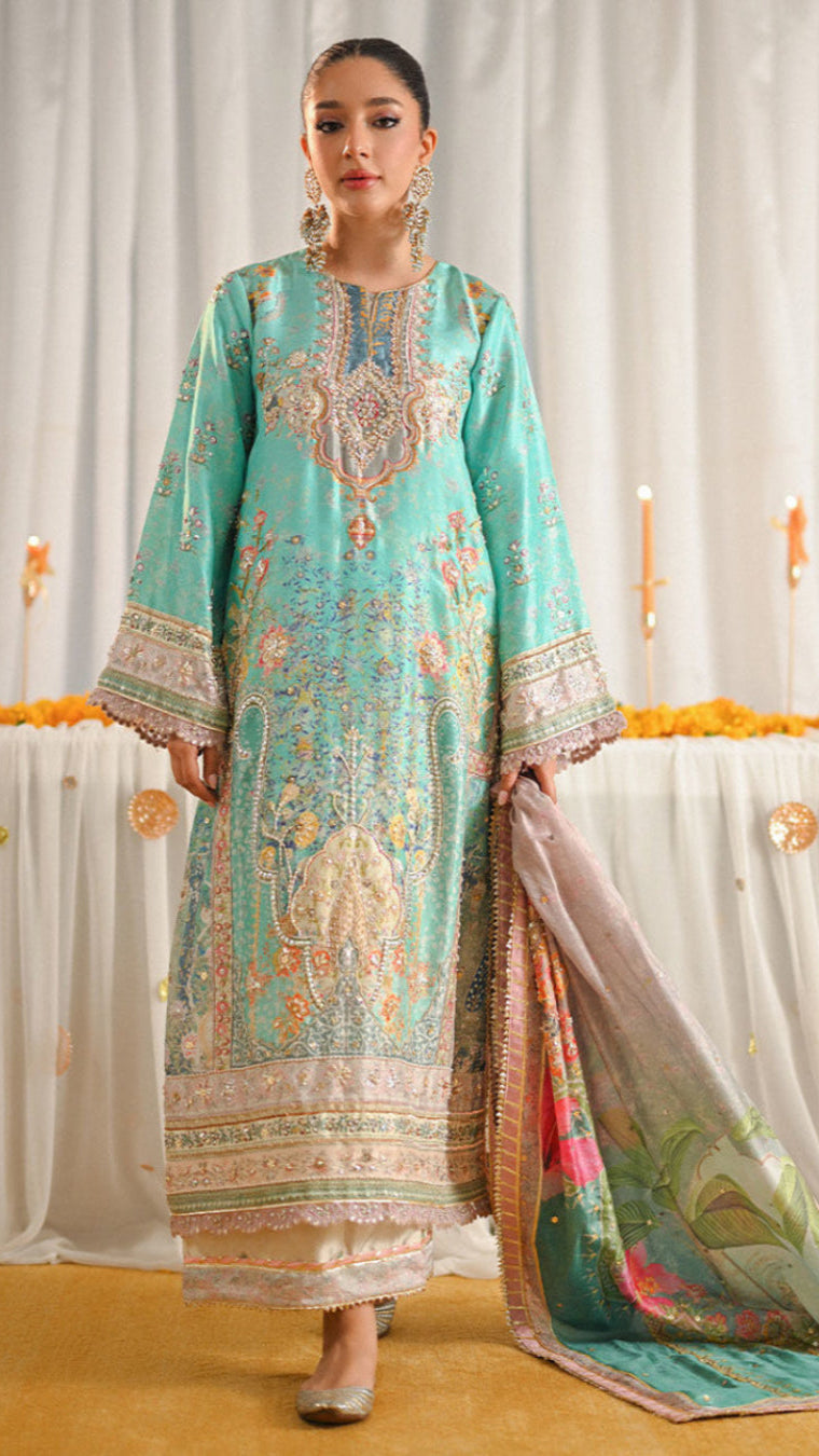 Ansab Jehangir Luxury Digital Printed Swiss lawn Collection - Light SeaGreen