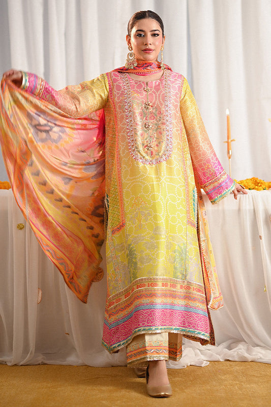 Ansab Jehangir Luxury Digital Printed Swiss lawn Collection - Pink & Marigold