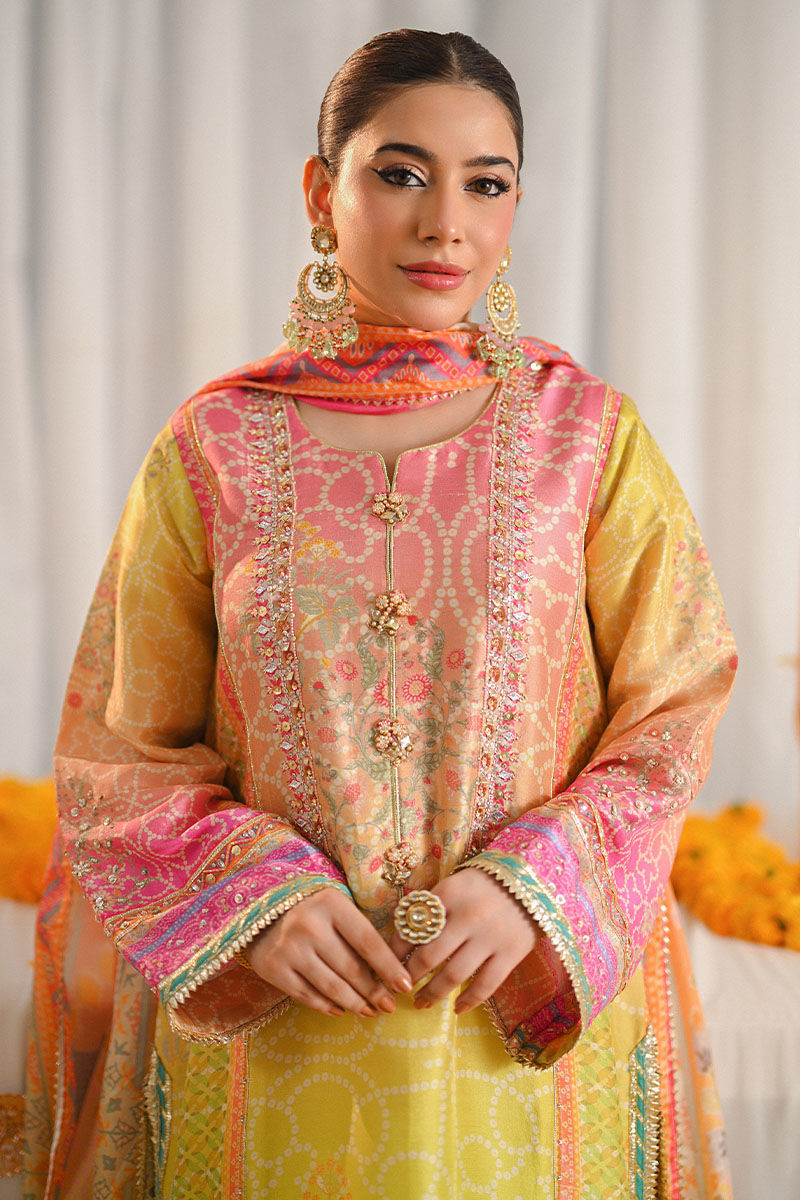 Ansab Jehangir Luxury Digital Printed Swiss lawn Collection - Pink & Marigold