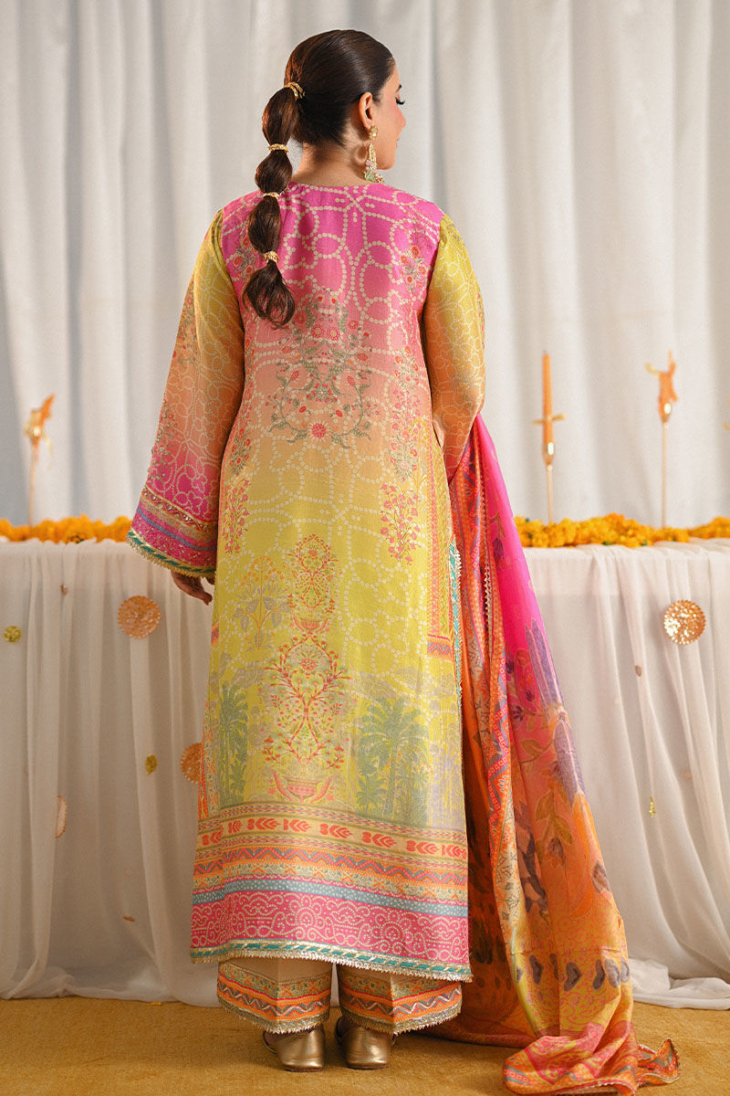 Ansab Jehangir Luxury Digital Printed Swiss lawn Collection - Pink & Marigold