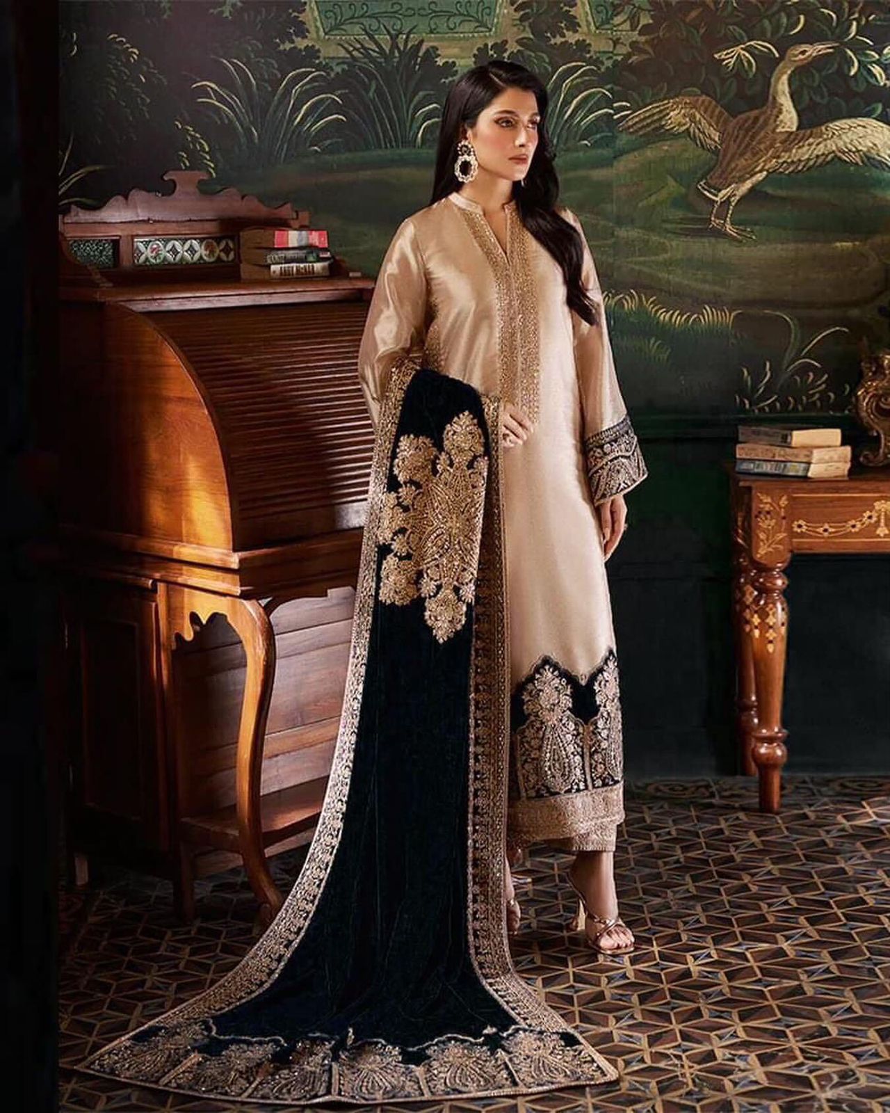 Zainab Chottani Velvet Festive Wedding Collection -Gold & Black
