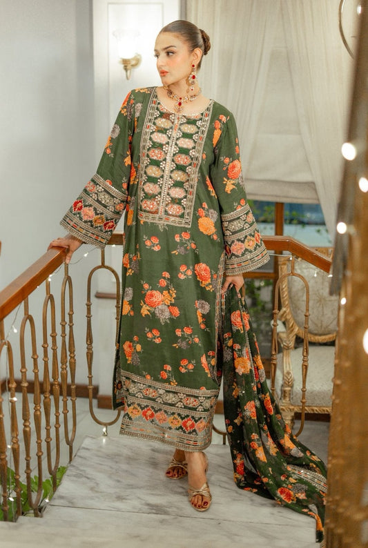 Aneelas Silk Embroidered 3 Piece Unstitched