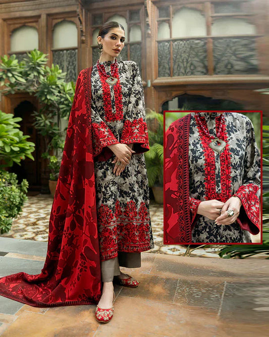 Zainab Chottani Swiss Lawn Luxury Collection | Gray & Reddish Maroon