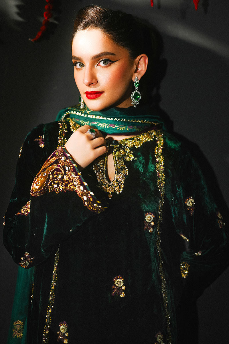 Ansab Jahangir Velvet Collection - Green and Purple