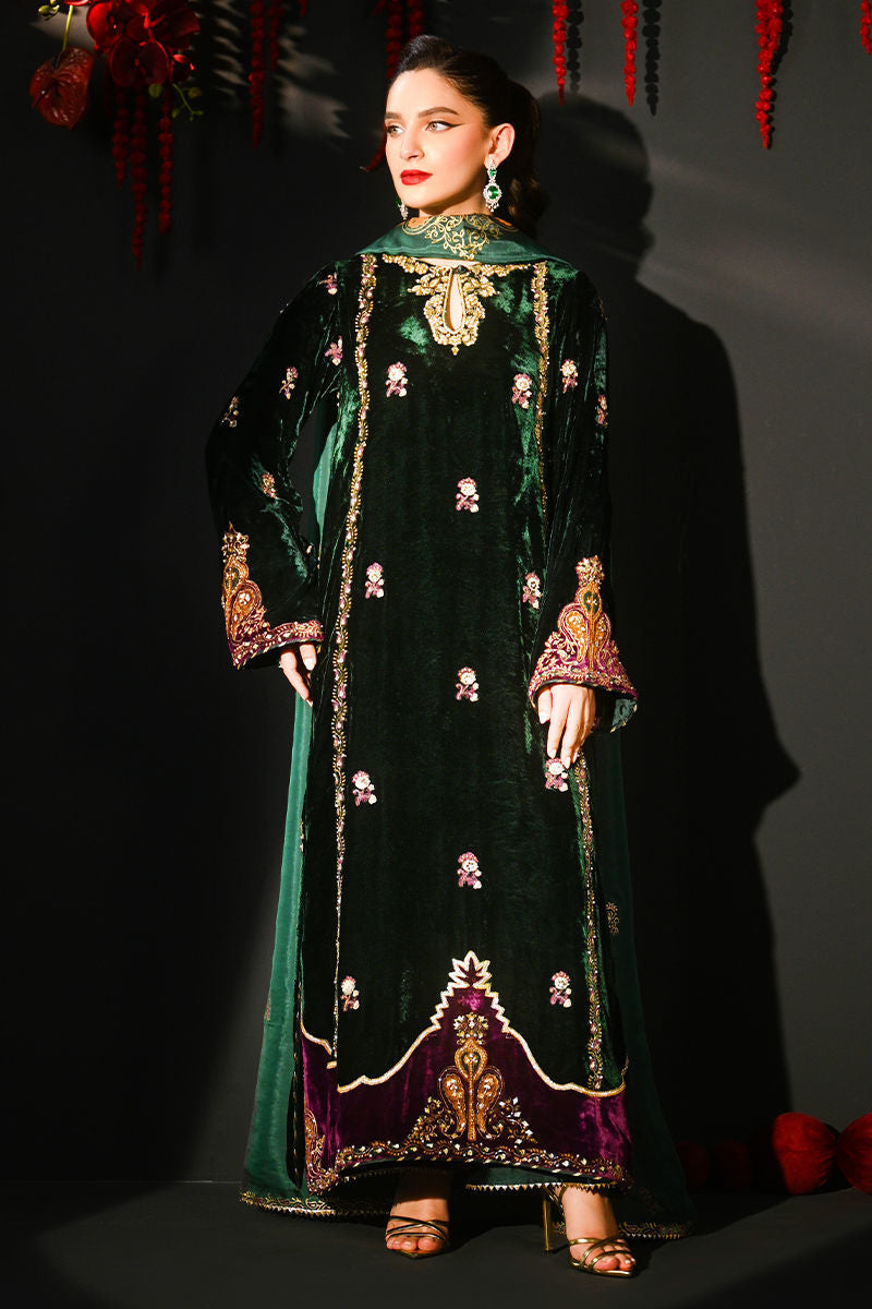 Ansab Jahangir Velvet Collection - Green and Purple