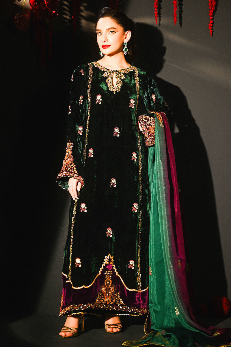 Ansab Jahangir Velvet Collection - Green and Purple