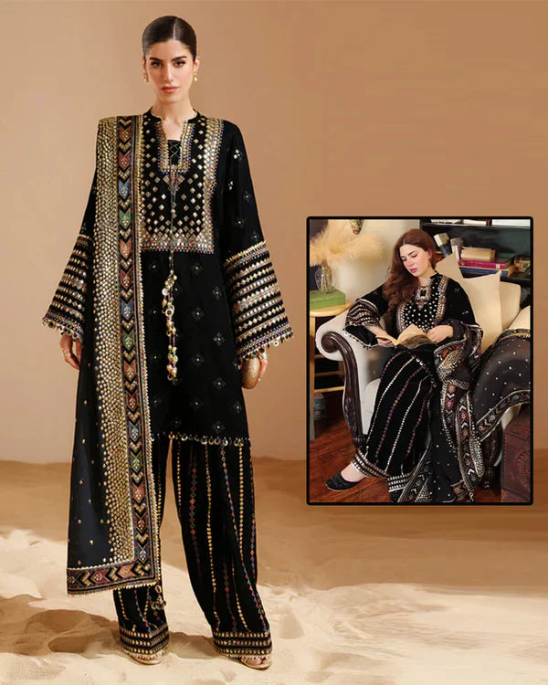 Jazmin Luxury Embroidered Velvet Wedding Collection- Black