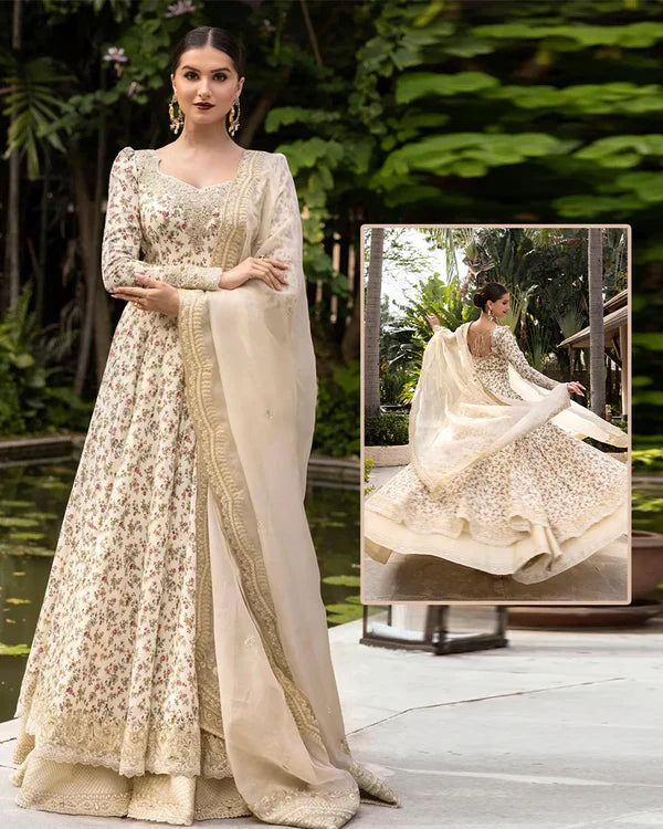 Pearl white Maaxi dress from Faiza Saqlain Luxury Lawn Collection