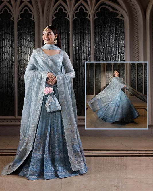 Faiza Saqlain Luxury Addawork Formal Wedding Collection Maaxi – Double Shaded SkyBlues