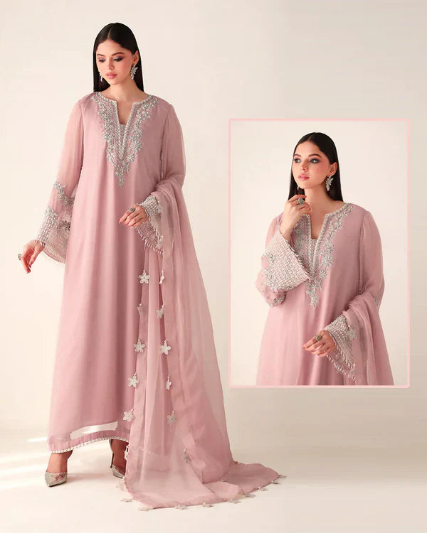 Baroque Luxury Formals Embroidered Hand Embellished Addawork Collection –Pink