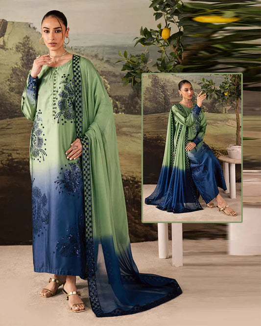 Nureh Tiny Twinkles Luxury Silk Collection -Double Shaded Pista & Midnight Blue