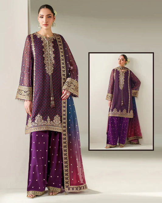 Jazmin Luxury Formals Embroidered Chiffon Collection-Plum