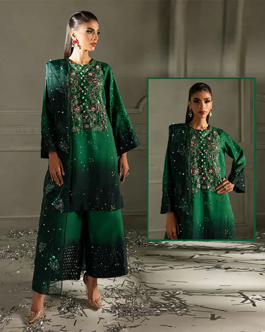 Nureh Tiny Twinkles Luxury Silk Formal Collection -Double Shaded Green