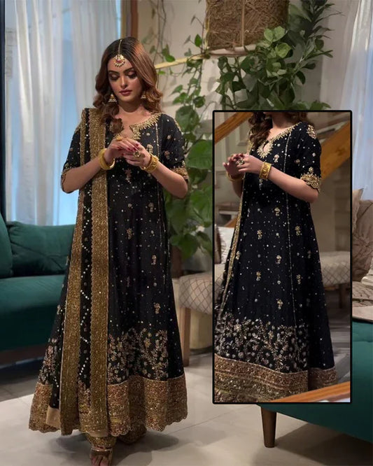 Haris Shakeel Hand Embellished Addawork Formal Wedding Collection-Black