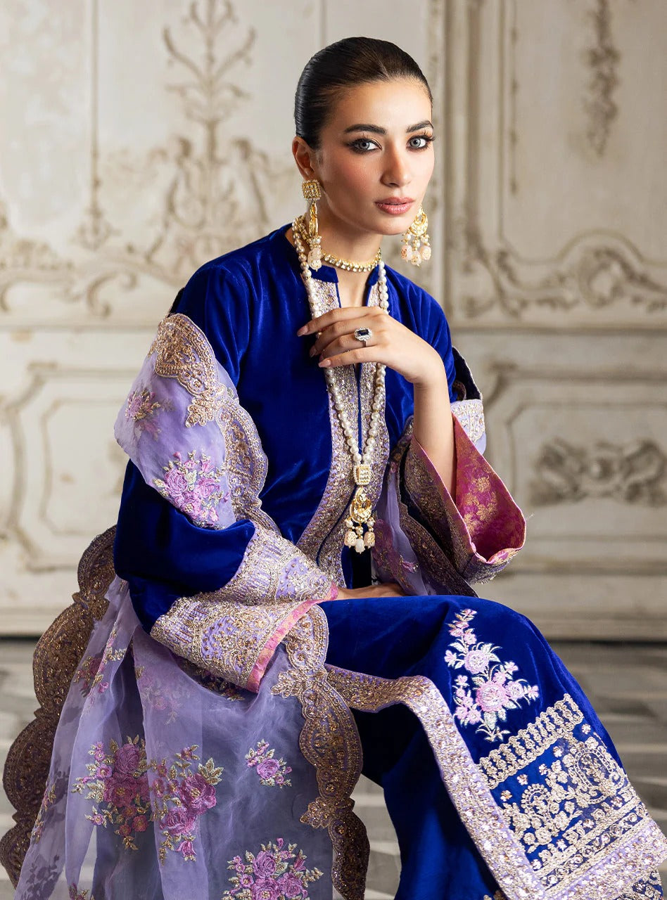 Zainab Chottani Luxury Embroidered Velvet Collection-Royal Blue