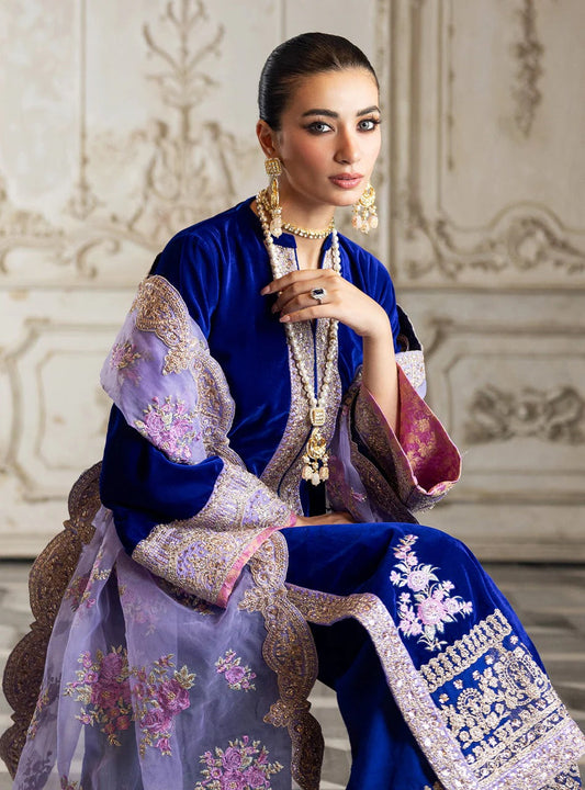 Zainab Chottani Luxury Embroidered Velvet Collection-Royal Blue