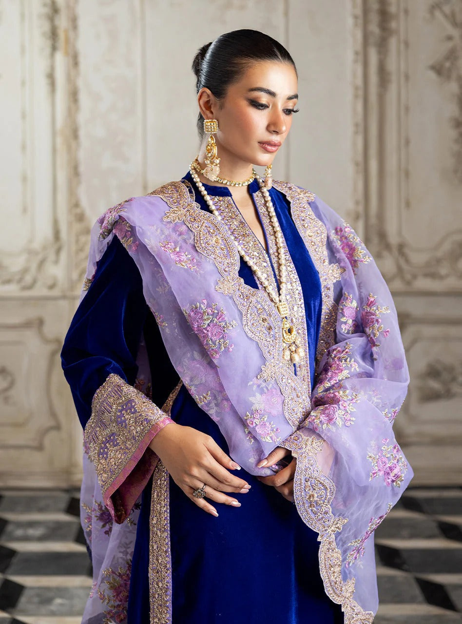 Zainab Chottani Luxury Embroidered Velvet Collection-Royal Blue