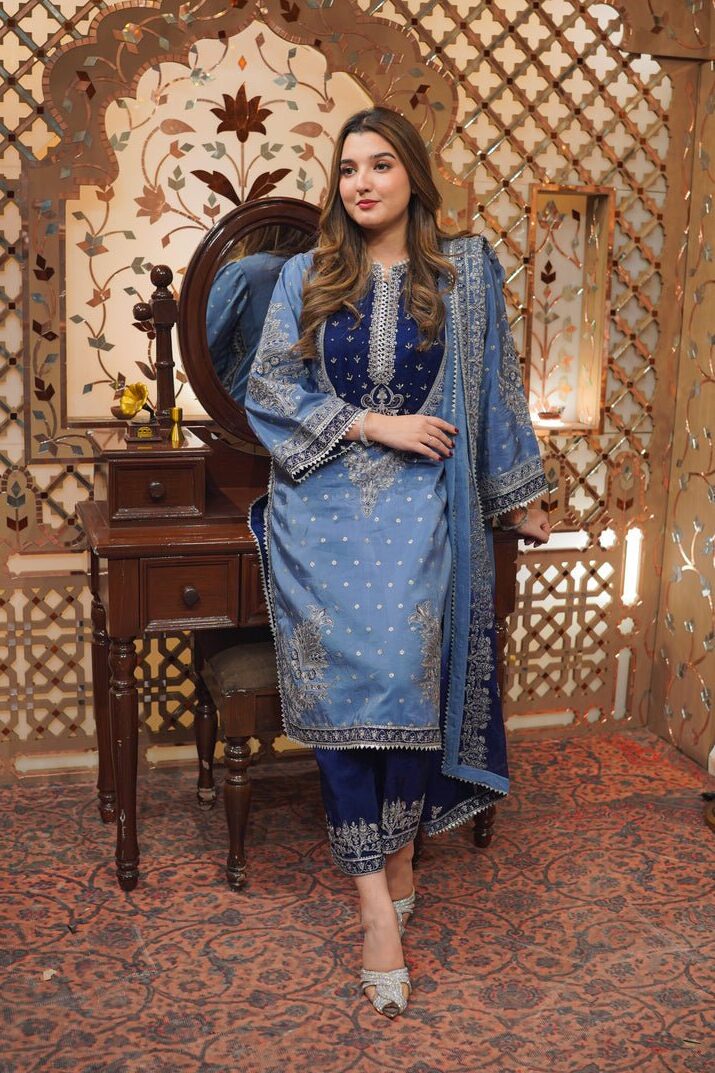 Aneela’s Blue Formal Collection Silk Replica