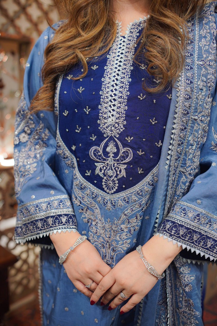 Aneela’s Blue Formal Collection Silk Replica